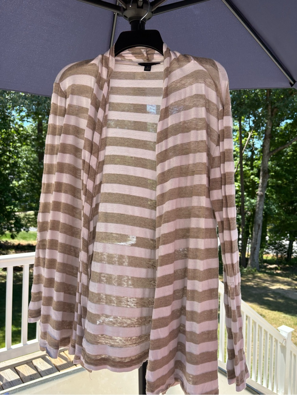 Striped Open-Front Women’s Cardigan - white and tan
